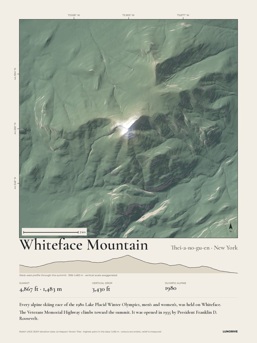 Whiteface Mountain, New York: Measured Mountains print